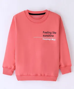 Doreme Cotton Terry Full Sleeves T-Shirt Text Print - Coral Rose