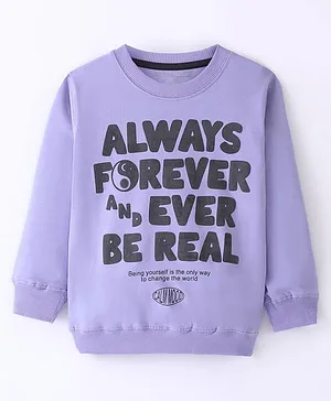Doreme Cotton Terry Full Sleeves T-Shirt Text Print - Lilac