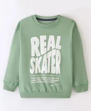 Doreme Cotton Terry Full Sleeves T-Shirt Text Print - Pear Green