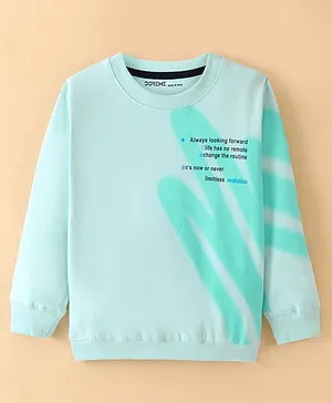 Doreme Cotton Terry Full Sleeves T-Shirt Text Print - Cruise Green