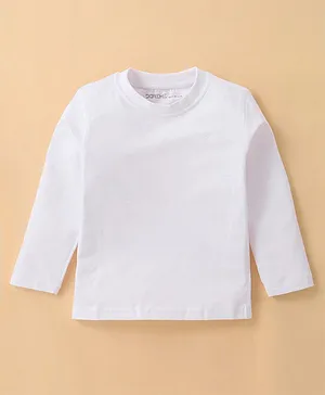 Doreme Cotton Single Jersey Full Sleeves Solid Colored T-Shirt - White