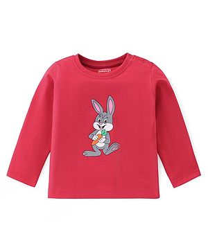 Babyhug 100% Cotton Knit Full Sleeves T-Shirt with Bunny Graphics - Red