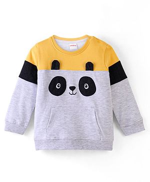 Babyhug 100% Cotton Knit Full Sleeves T-Shirt With Panda Graphics -Grey & Yellow