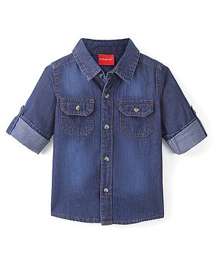 Babyhug Denim Full Sleeves Regular Collar Two Pocket Shirt - Blue