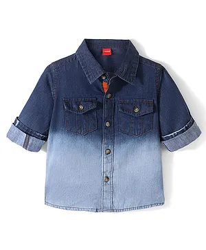 Babyhug 100% Cotton Knit Denim Full Sleeve Shirt With Two Pocket - Blue