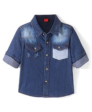 Babyhug Cotton Knit Denim Full Sleeve Shirt With Two Pocket - Blue
