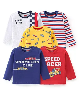 Babyhug 100% Cotton Knit Full Sleeves T-Shirt with Car Graphics Pack Of 5 - Multicolour