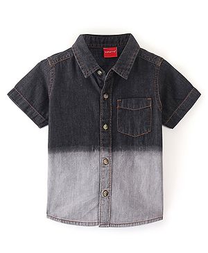 Babyhug 100% Cotton Woven Half Sleeves Solid Color Shirt - Black & Grey