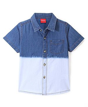Babyhug 100% Cotton Woven Half Sleeves Solid Color Denim Shirt - Blue