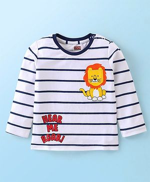 Babyhug Full Sleeves Striped T-Shirt Lion Graphics - White