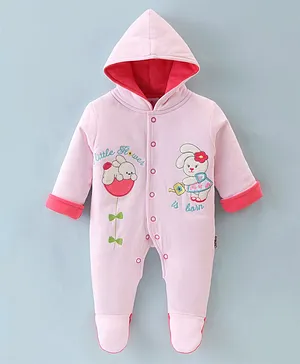 Child World Foam Full Sleeves Bunny Patch Hooded Footed Sleep Suit - Pink