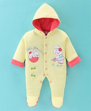 Child World Foam Full Sleeves Bunny Patch Hooded Footed Sleep Suit - Lemon Yellow