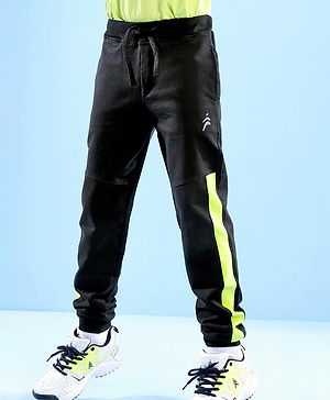 Pine Active Cotton Lycra Full Length Stretchable Anti Bacterial Solid Color Joggers - Black
