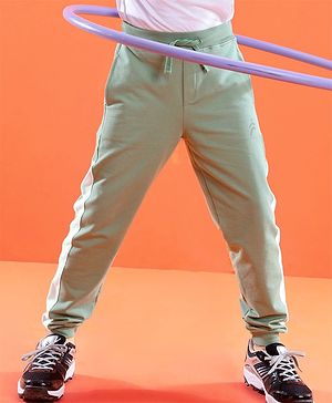 Pine Active Cotton Lycra Full Length Stretchable Anti Bacterial Solid Color Joggers - Green