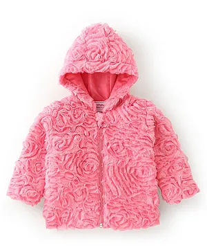 Babyhug Woven Full Sleeves Hoodie Solid Colour - Pink