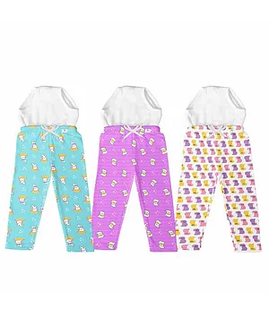 SuperBottoms Pack Of 3 B Letter Printed Pajama With Stitched In Padded Underwear  - Multi Colour