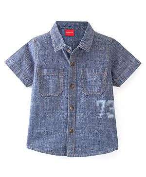 Babyhug Half Sleeves Denim Regular Collar Two Pocket Shirt - Blue