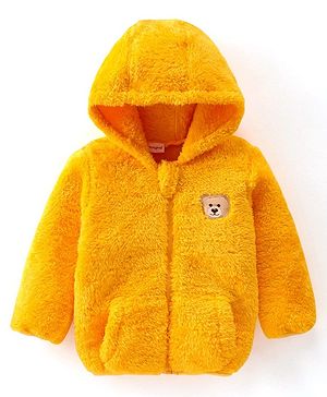 Babyhug Full Sleeves Hoodie with Bear Patch - Mustard