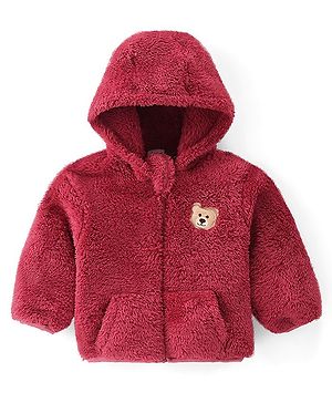 Babyhug Full Sleeves Jacket with Bear Patch - Maroon
