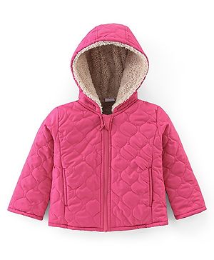 Babyhug Full Sleeves Solid Colour Quilted Hooded Jacket - Pink