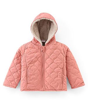 Babyhug Full Sleeves Solid Colour Quilted Hooded Jacket - Custard