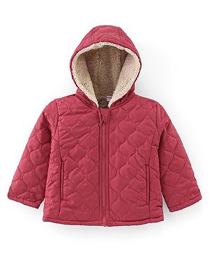 Babyhug Full Sleeves Solid Colour Quilted Hooded Jacket - Red