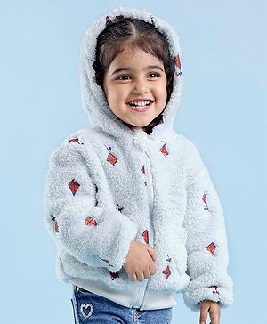 Babyhug Woven Full Sleeves Hooded  Jacket Kite Design  - Light Blue