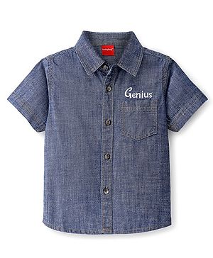 Babyhug Denim Half Sleeves  Regular Collar One Pocket Shirt - Blue