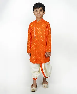 Mittenbooty Full Sleeves Motif Detailed With Foil Printed Kurta & Dhoti - Orange
