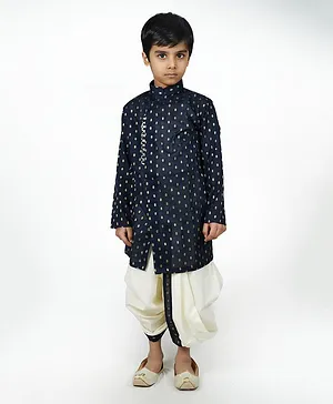 Mittenbooty Full Sleeves Motif Detailed With Foil Printed Kurta & Dhoti - Navy Blue