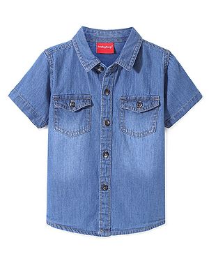 Babyhug Cotton Woven Half Sleeves Two Pockets Solid Denim Shirt - Blue