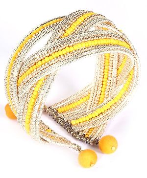 Earthy Touch Cuff Bracelet Free Size - Yellow & Silver