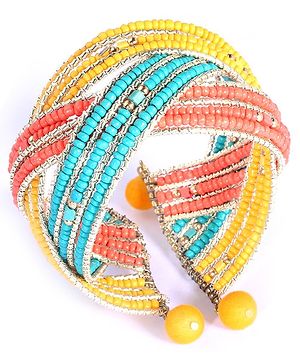 Earthy Touch Cuff Bracelet Free Size - Blue Red & Yellow