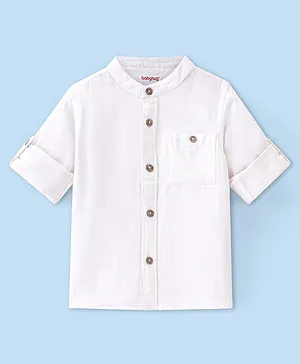 Babyhug Cotton Woven Double Cloth Full Sleeves Shirt Solid Color - White