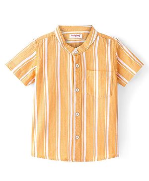 Babyhug Cotton Woven Half Sleeves Striped Shirt - Yellow