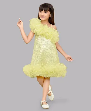 PinkChick Sleeveless Ruffled Neckline Detailed  Sequined Embellished A Line Party Dress - Yellow