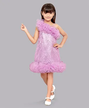 PinkChick Sleeveless Ruffled Neckline Detailed  Sequined Embellished A Line Party Dress -  Lavender