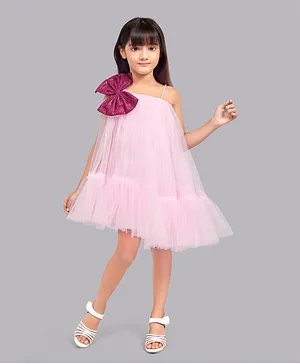PinkChick  Sleeveless Sequin Bow Embellished Ruffled Detailed High Low Dress  - Pink