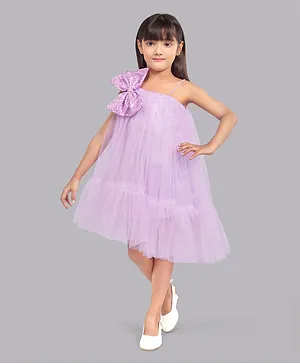 PinkChick  Sleeveless Sequin Bow Embellished Ruffled Detailed High Low Dress  -Lavender