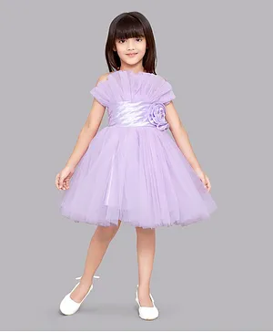 PinkChick Sleeveless Floral Applique Ruffled  Party Dress - Lavender