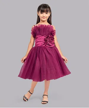 PinkChick Sleeveless Floral Applique Ruffled  Party Dress - Maroon