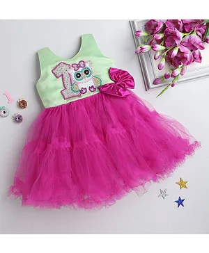 PinkChick  Birthday Theme Sleeveless Beaded Owl Embellished Fit & Flare Dress - Fuchsia Pink