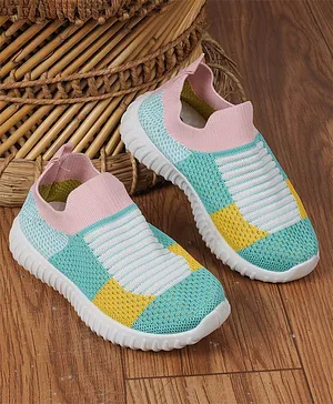 FEETWELL Colour Block Slip On Shoes -  Green & Pink