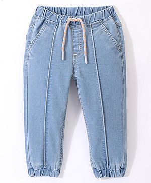 Babyhug Full Length Stretchable Solid Color Denim Jogger Light Blue (Drawstring Colour May Vary)
