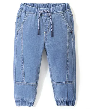 Babyhug Full Length Stretchable Solid Color Denim Jogger - Light Blue