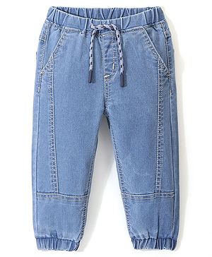 Babyhug Full Length Stretchable Solid Color Denim Jogger - Light Blue