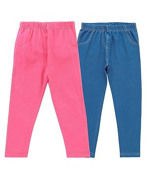 Juscubs Pack Of 2  Denim Type Solid Jeggings - Pink Blue
