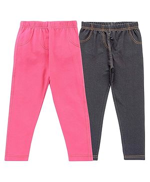 Juscubs Pack Of 2  Denim Type Solid Jeggings - Pink & Black