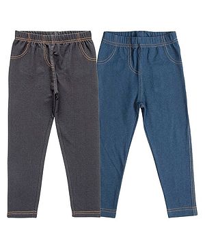 Juscubs Pack Of 2  Denim Type Solid Jeggings - Black & Navy Blue