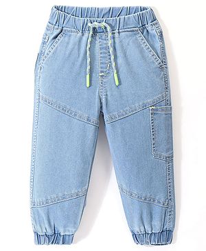 Babyhug Full Length Stretchable Solid Color Denim Jogger - Light Blue